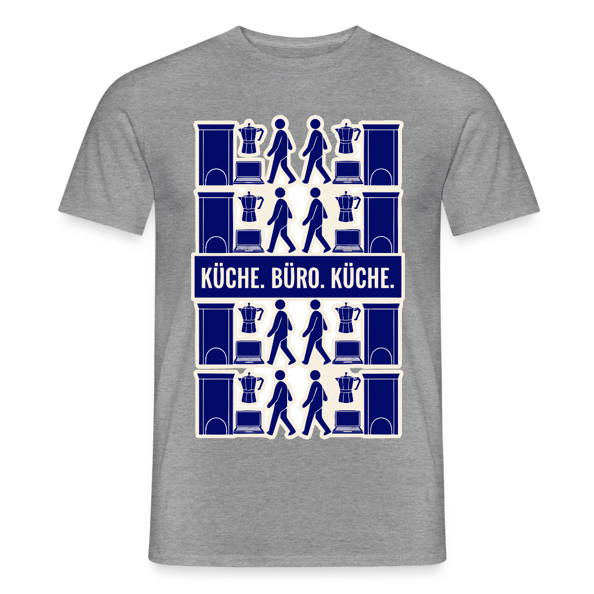 Küche. Büro. Küche. Motiv-T-Shirt für Männer, Farbe Graphit meliert