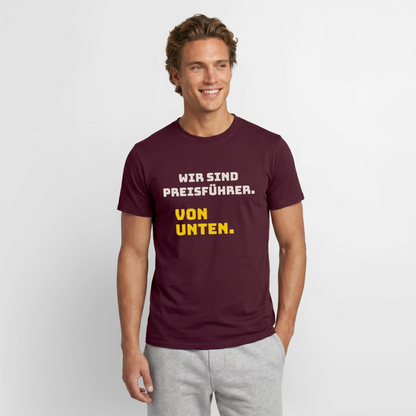 "Wir sind Preisführer. Von unten." Motiv-T-Shirt für Männer, Farbe Ziegelrot