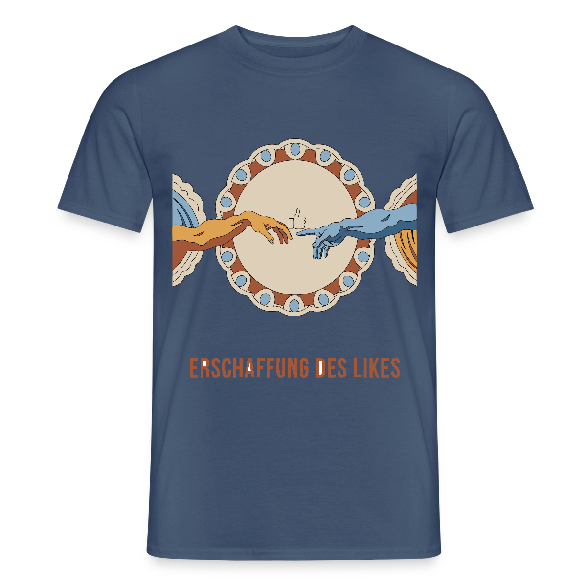 Erschaffung des Likes. Fresko-Motiv Motiv-T-Shirt für Männer, Farbe Dunkles Denimblau