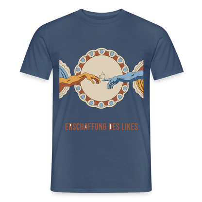 Erschaffung des Likes. Fresko-Motiv Motiv-T-Shirt für Männer, Farbe Dunkles Denimblau