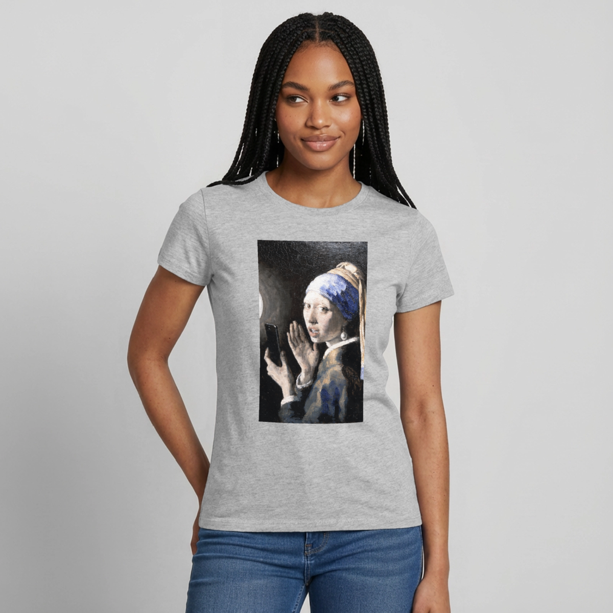 Das Reel. Renaissance-Motiv Motiv-T-Shirt für Frauen, Farbe Grau meliert, Model