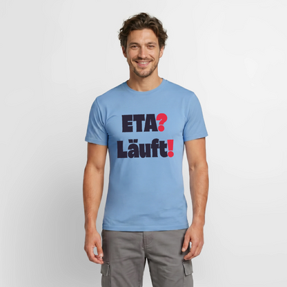 ETA? Läuft! Typo-Motiv Motiv-T-Shirt für Männer, Farbe Carolina Blue, Model