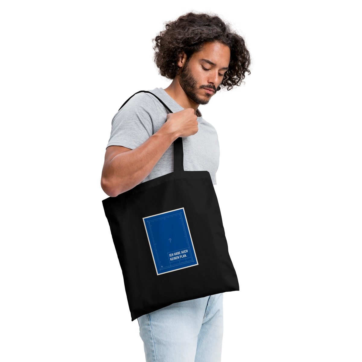 Ich habe auch keinen Plan. Stoffbeutel, Farbe Schwarz, Model