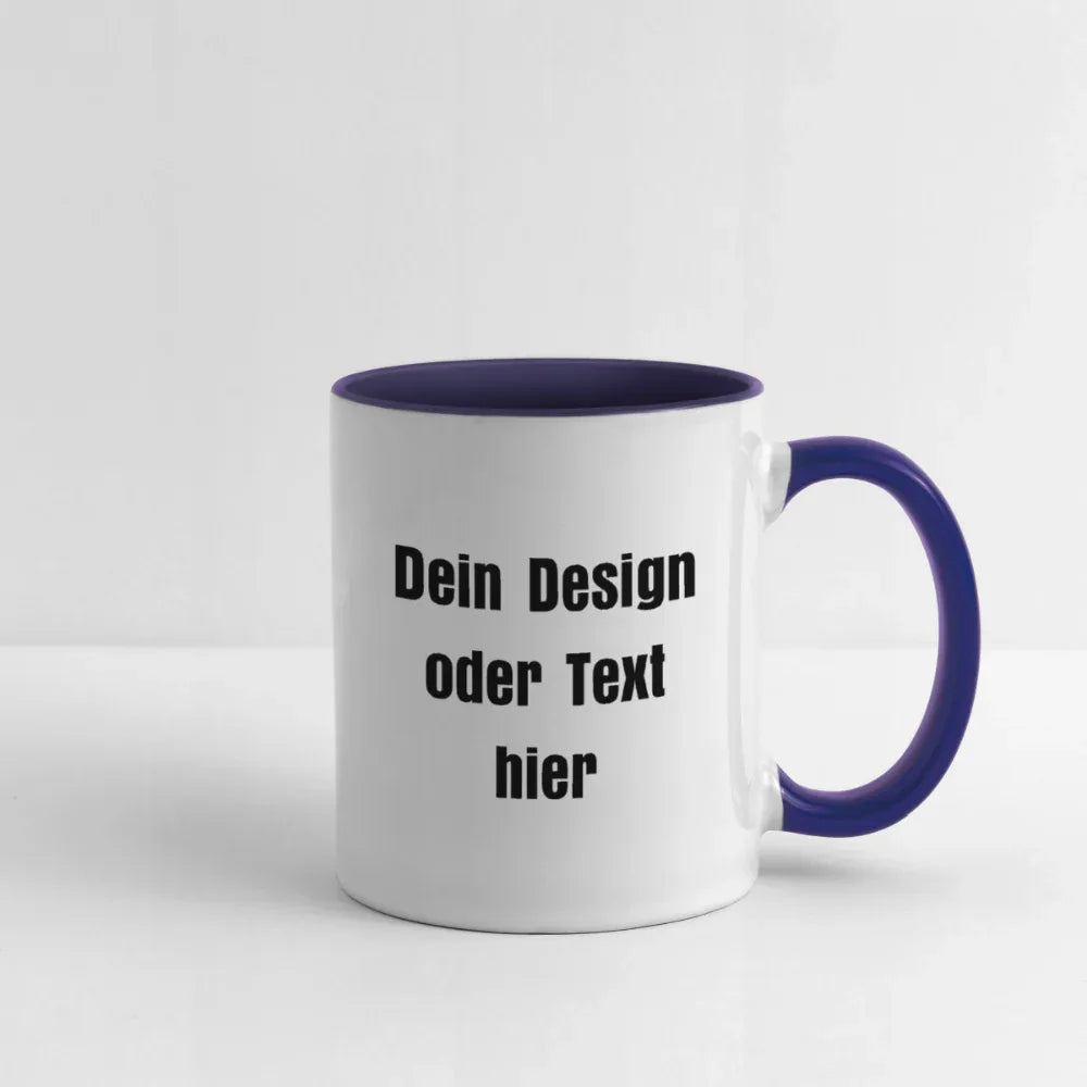 Keramiktasse zweifarbig 325ml - personalisierbar - Weiß/Kobaltblau