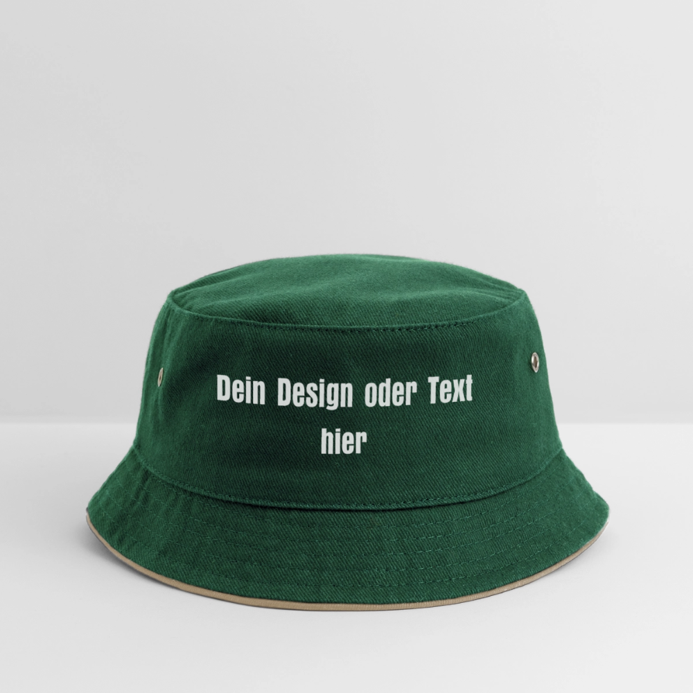 Kinder Bucket Hat - personalisierbar - Dunkelgrün/Beige