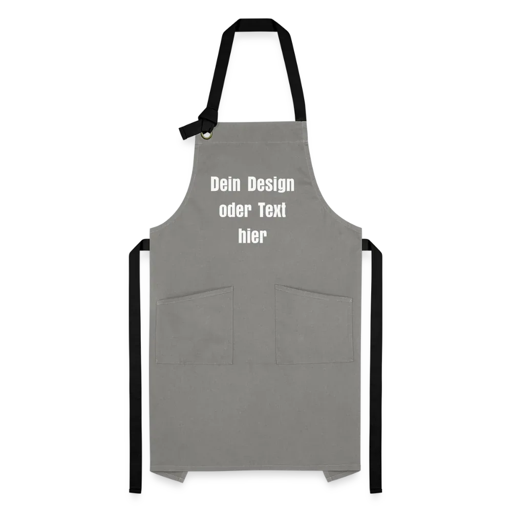 Kontrastschürze aus 100% Baumwolle, Metall - personalisierbar - Grau/Schwarz