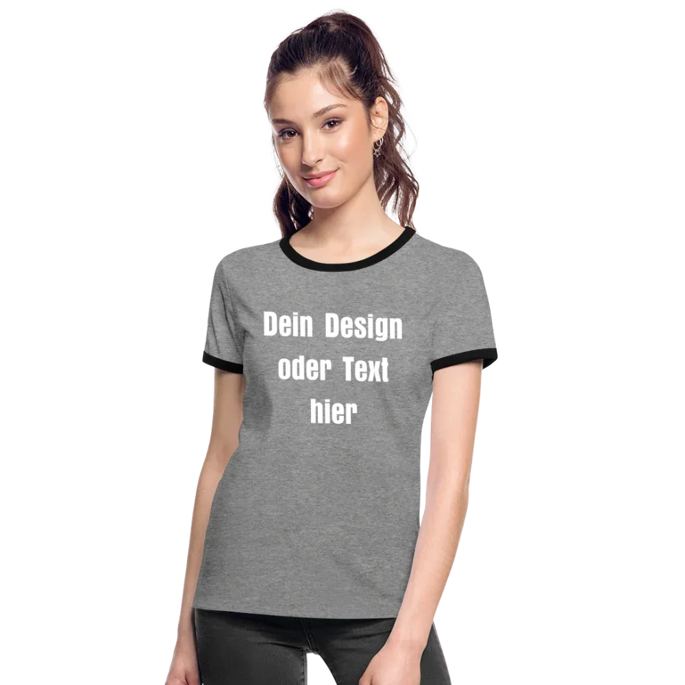 Frauen Kontrast-T-Shirt - personalisierbare Vorder- und Rückseite - Grau meliert/Schwarz