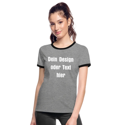 Frauen Kontrast-T-Shirt - personalisierbare Vorder- und Rückseite - Grau meliert/Schwarz