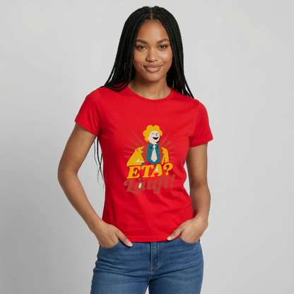 "ETA? Läuft! Midcentury-Motiv" Motiv-T-Shirt für Frauen, Farbe Rot