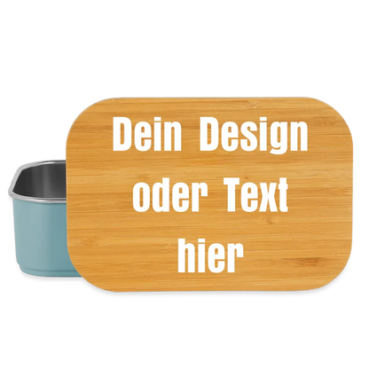Lunch Box mit Bambusdeckel - personalisierbar - Hellblau