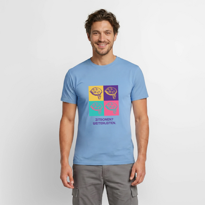 Zitronen? Weiterleiten. Pop-Art-Motiv Motiv-T-Shirt für Männer, Farbe Carolina Blue, Model