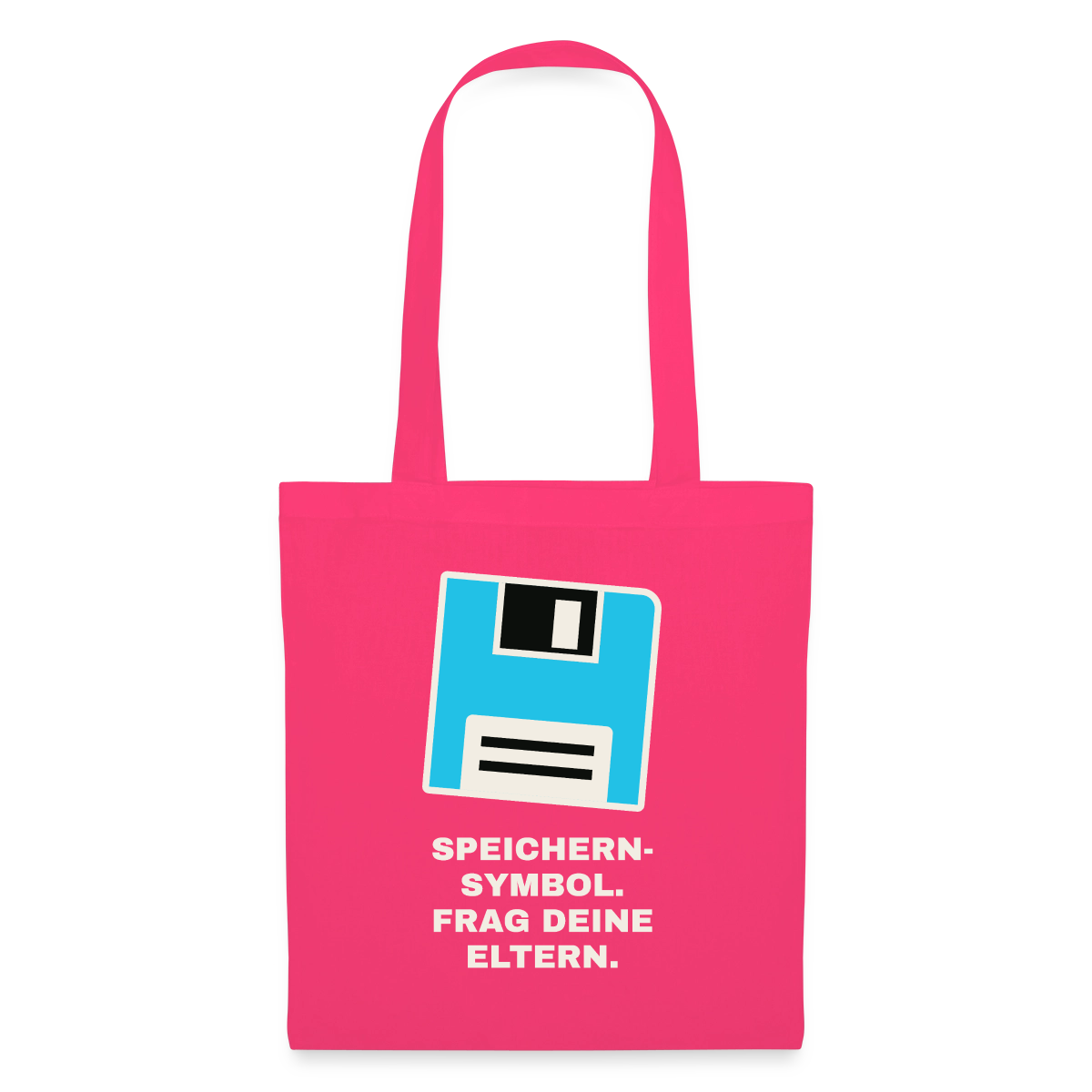 Speichern-Symbol. Frag deine Eltern. Stoffbeutel, Farbe Azalea