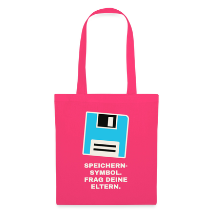 Speichern-Symbol. Frag deine Eltern. Stoffbeutel, Farbe Azalea