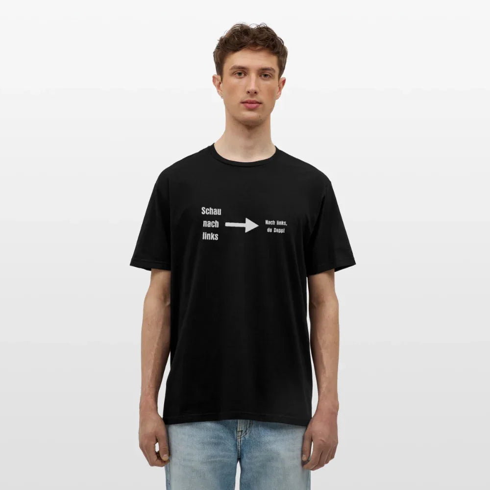 "Schau nach links" Motiv-T-Shirt für Männer - Schwarz