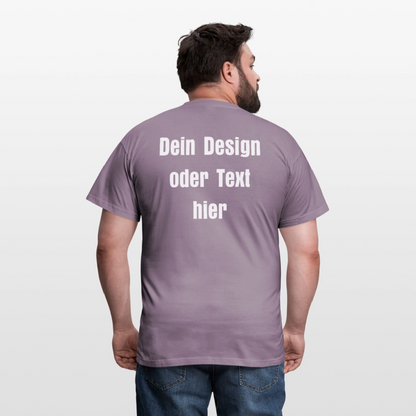 Männer T-Shirt - personalisierbare Vorder- und Rückseite - Lilagrau 