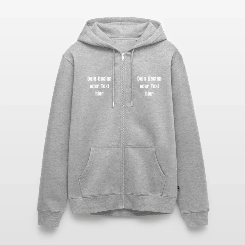 Männer Premium Kapuzenjacke - personalisierbare Vorder- und Rückseite - Grau meliert