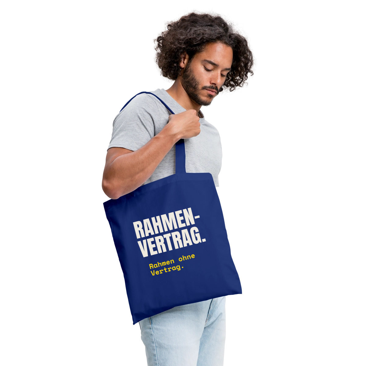 "Rahmenvertrag. Rahmen ohne Vertrag." Stoffbeutel, Farbe Royalblau