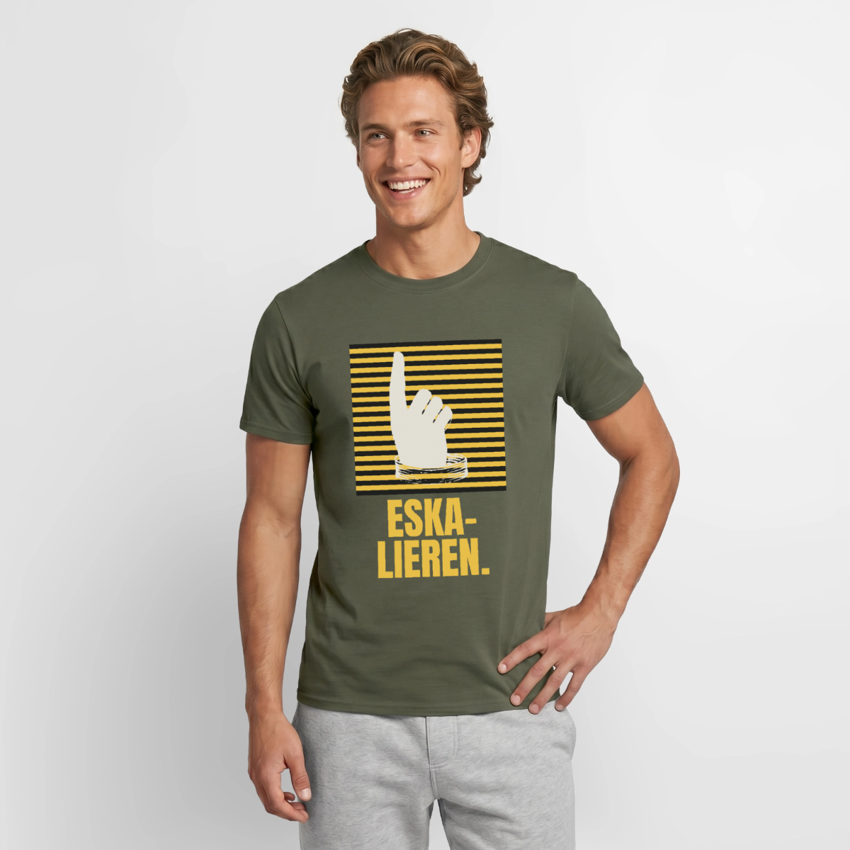 "Eskalieren." Motiv-T-Shirt für Männer, Farbe Militärgrün