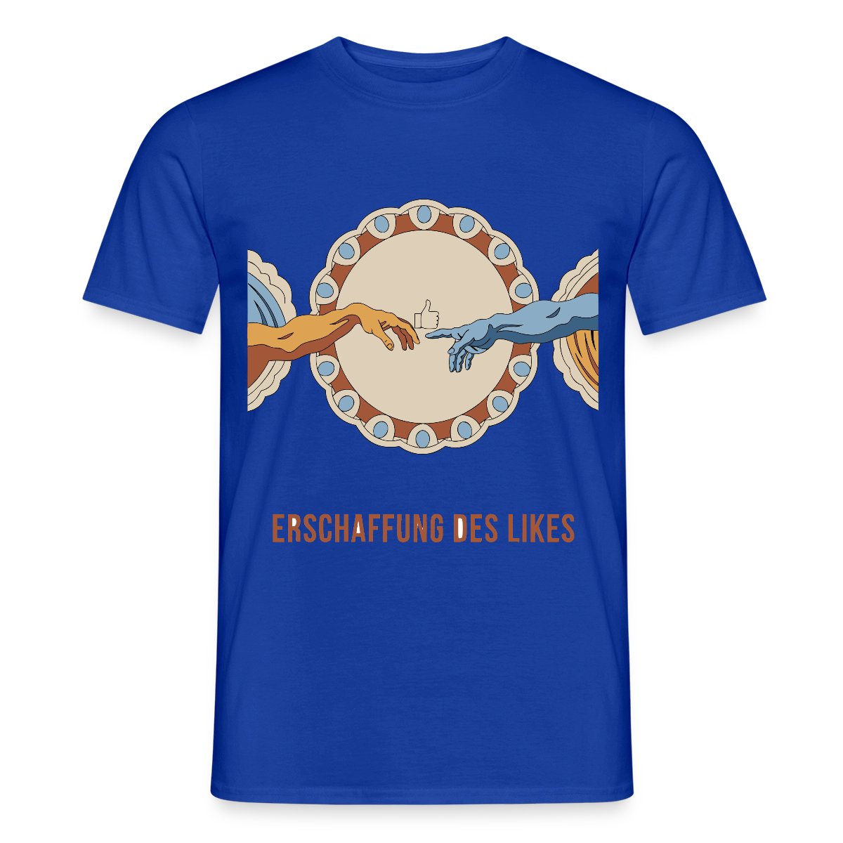 Erschaffung des Likes. Fresko-Motiv Motiv-T-Shirt für Männer, Farbe Dunkelblau