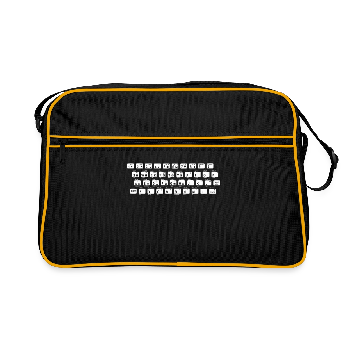 48K ZX Spectrum Motiv-Retro-Tasche, Farbe Schwarz/Gold