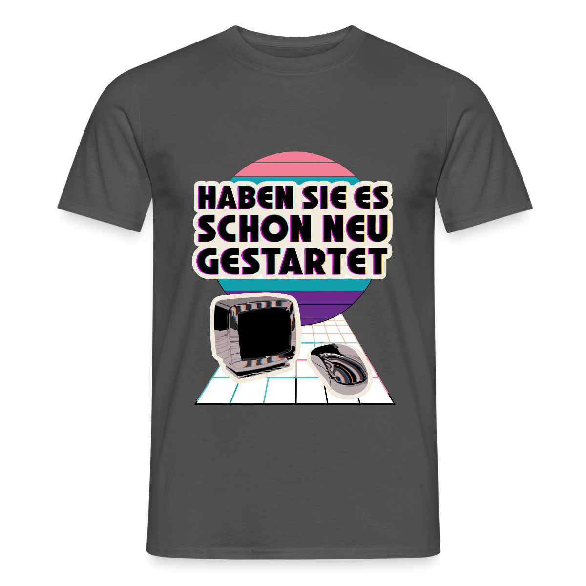 Haben Sie es schon neu gestartet? Vaporwave-Motiv Motiv-T-Shirt für Männer, Farbe Anthrazit