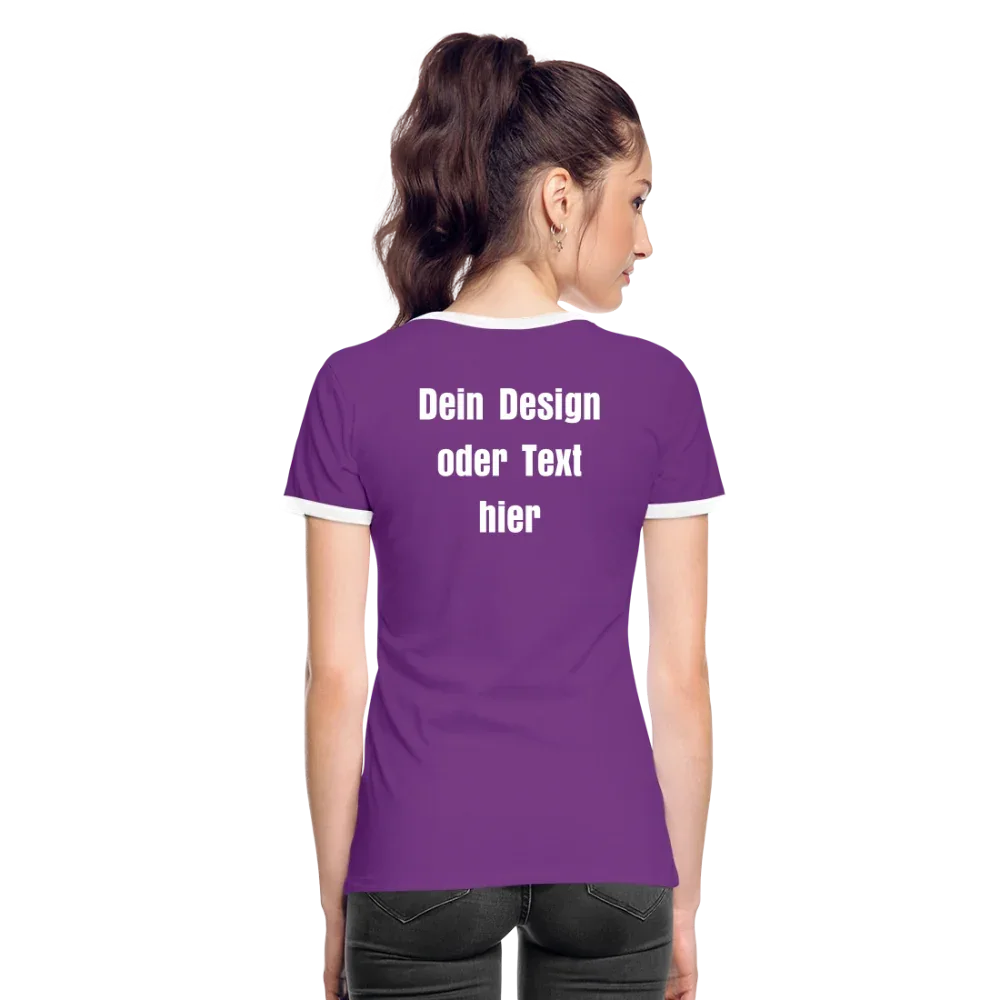 Frauen Kontrast-T-Shirt - personalisierbare Vorder- und Rückseite - Lila/Weiß