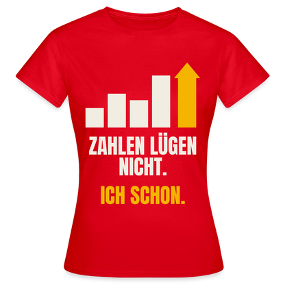 Zahlen lügen nicht. Ich schon. Motiv-T-Shirt für Frauen, Farbe Rot