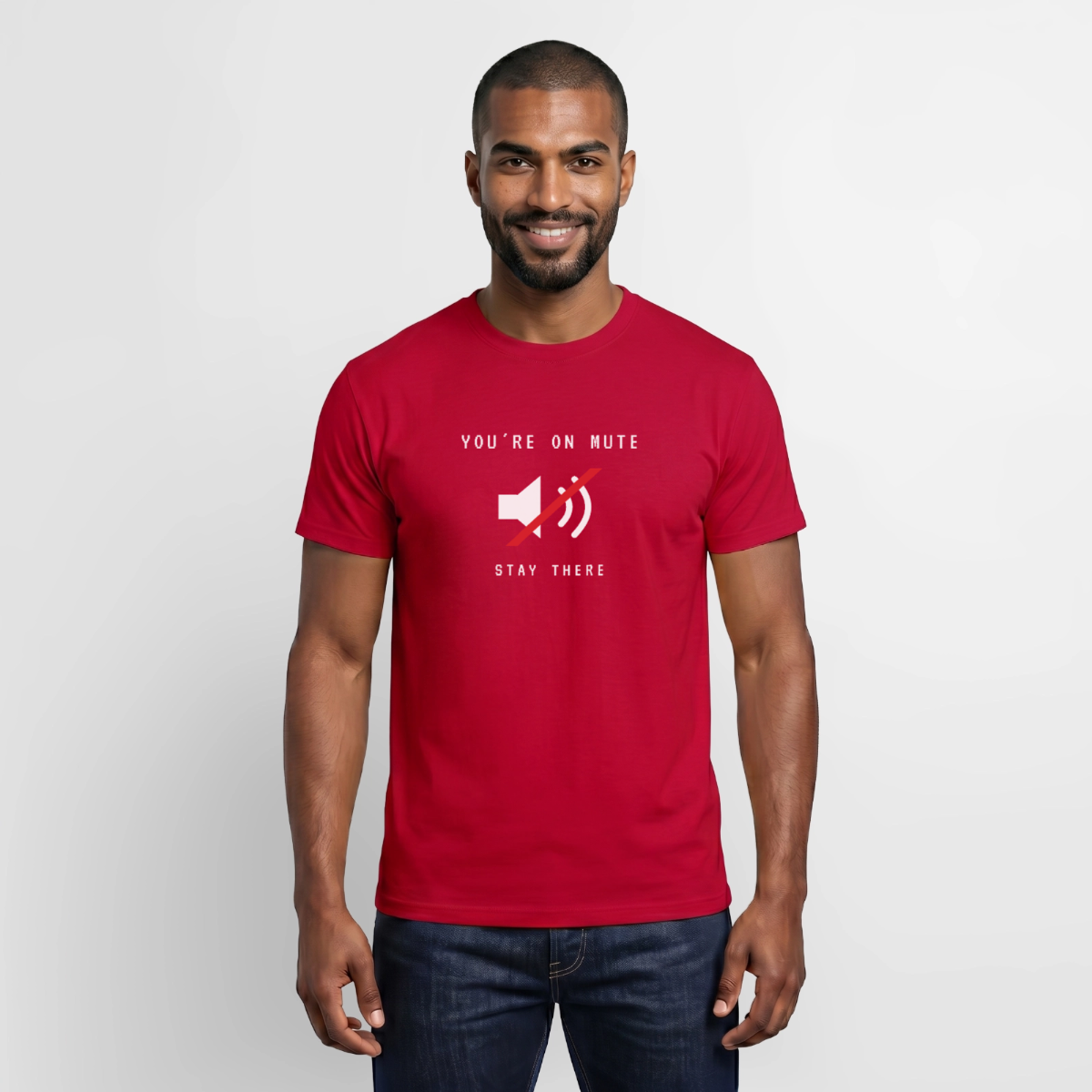 You're on mute. Strich-Motiv Motiv-T-Shirt für Männer, Farbe Rot, Model