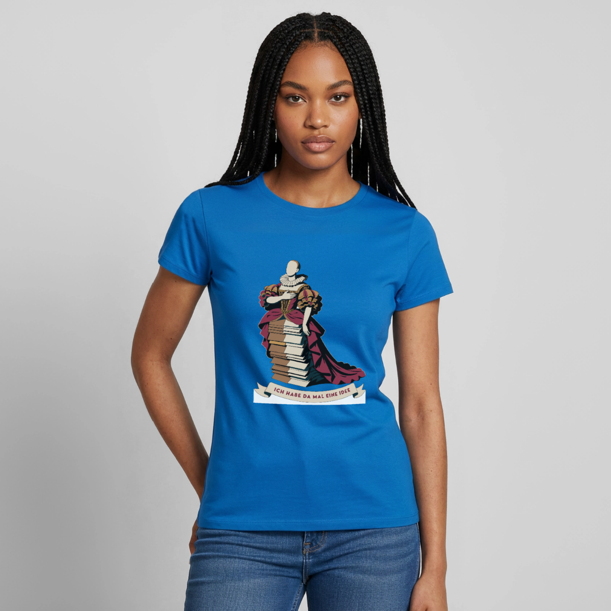 "Ich habe da mal eine Idee. Barock-Motiv" Motiv-T-Shirt für Frauen, Farbe Royalblau