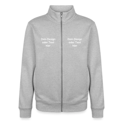 Pullover mit Zip-Kragen für Sie und Ihn (Unisex) - personalisierbare Vorder- und Rückseite - Grau meliert