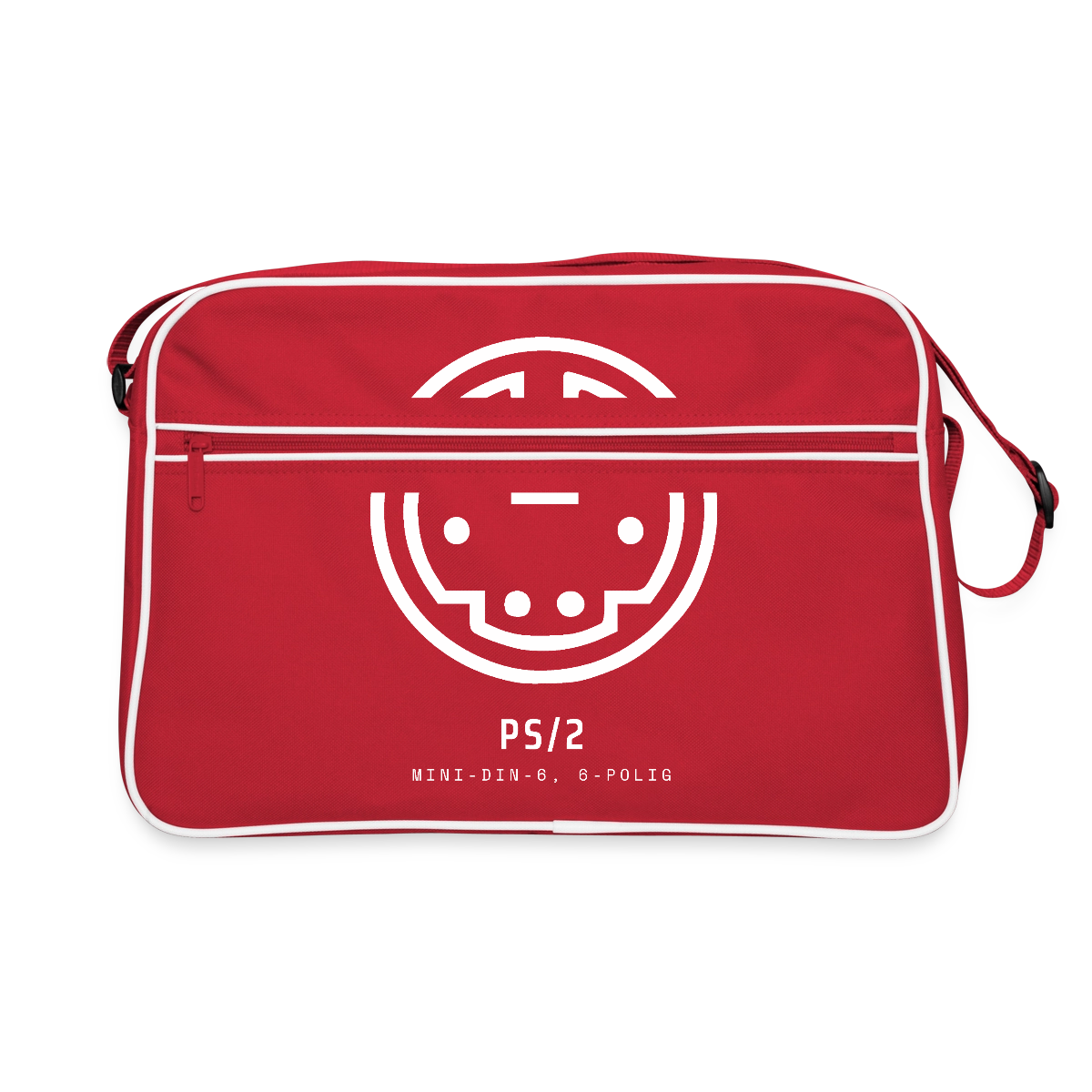 "PS/2, Mini-DIN-6" Motiv-Retro-Tasche, Farbe Rot/Weiß