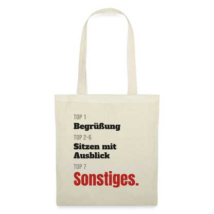 Top 1 Begrüßung, Top 2 bis 6 Sitzen mit Ausblick, Top 7 Sonstiges Stoffbeutel, Farbe Natur