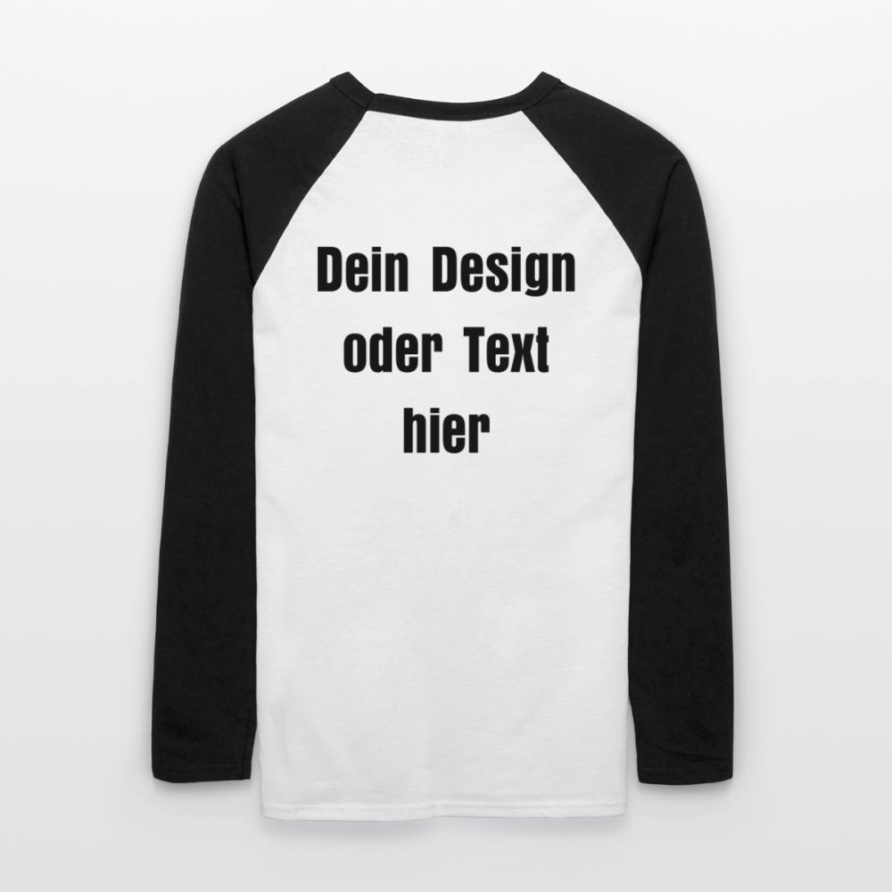 Männer Baseballshirt langarm - personalisierbare Vorder- und Rückseite - Weiß/Schwarz