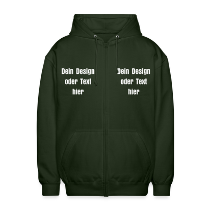 Unisex Kapuzenjacke - personalisierbare Vorder- und Rückseite - Forstgrün 