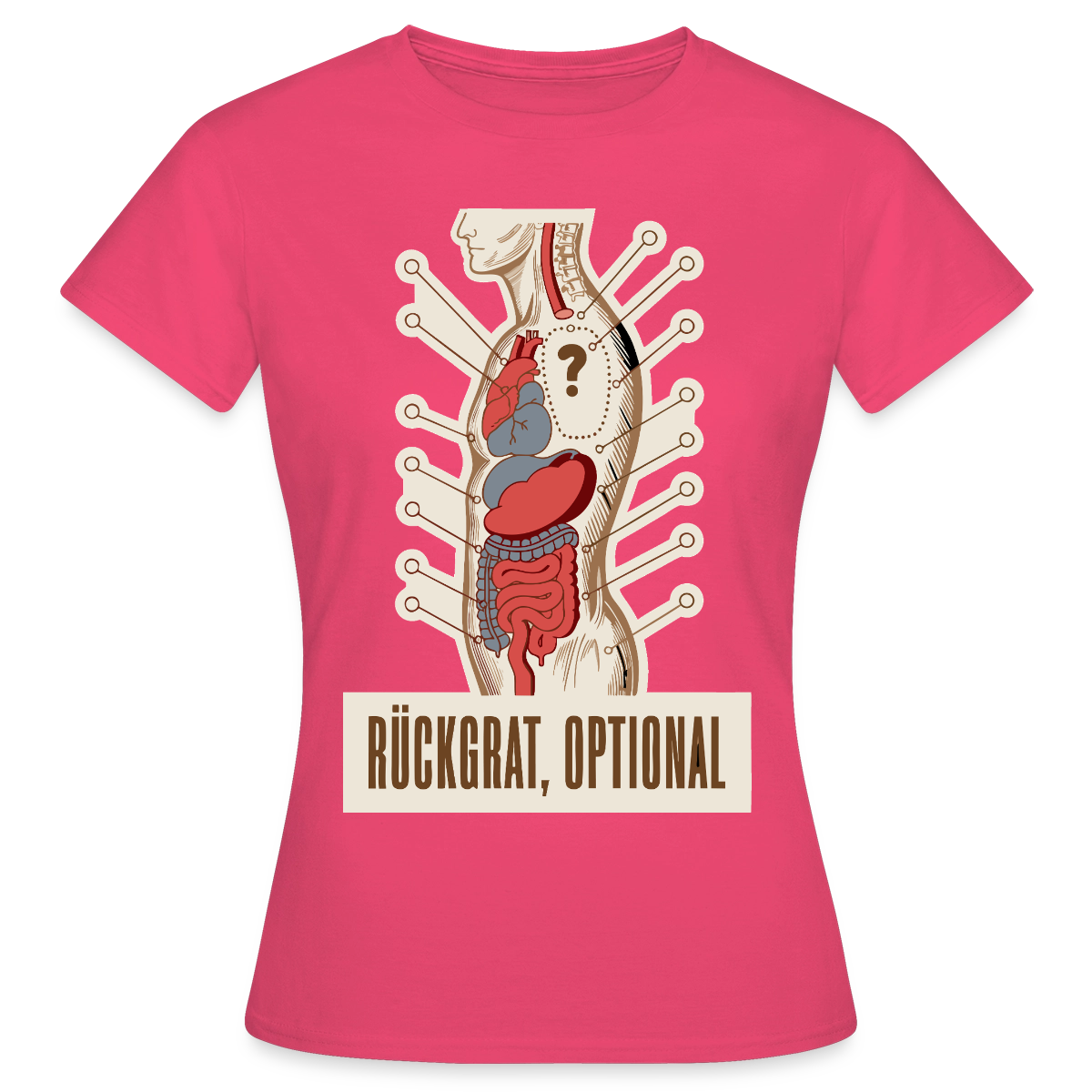 Rückgrat, optional. Anatomie-Motiv Motiv-T-Shirt für Frauen, Farbe Azalea