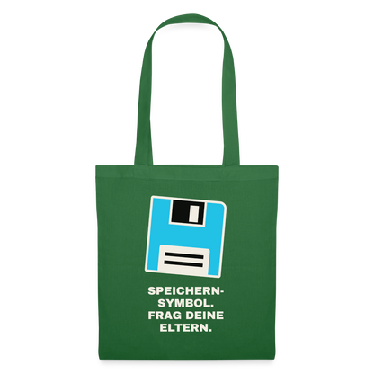 Speichern-Symbol. Frag deine Eltern. Stoffbeutel, Farbe Fichte