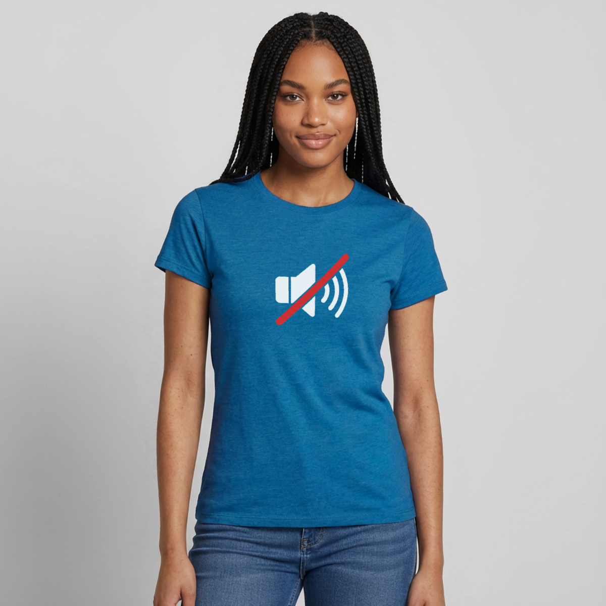 "You're on mute. Signal-Motiv" Motiv-T-Shirt für Frauen, Farbe Antikblaues Saphir meliert