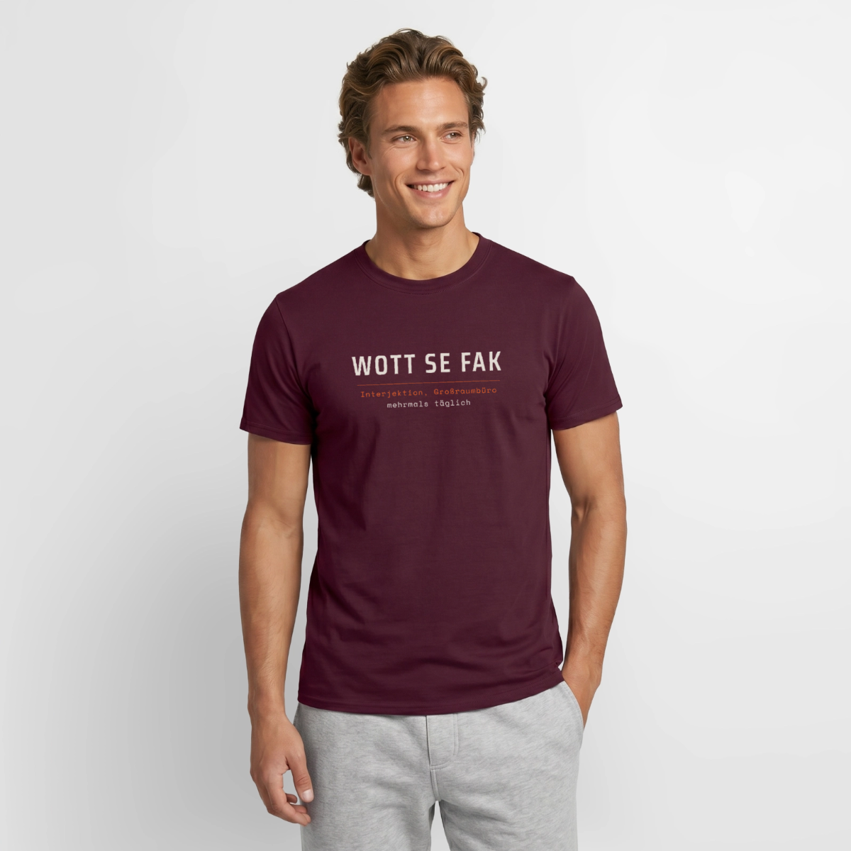 Wott se fak. Wörterbuch-Motiv Motiv-T-Shirt für Männer, Farbe Ziegelrot, Model