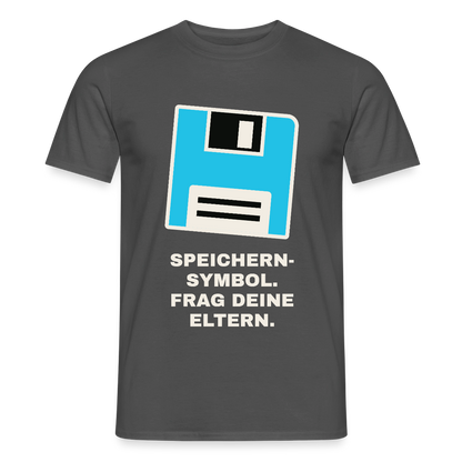 Speichern-Symbol. Frag deine Eltern. Motiv-T-Shirt für Männer, Farbe Anthrazit