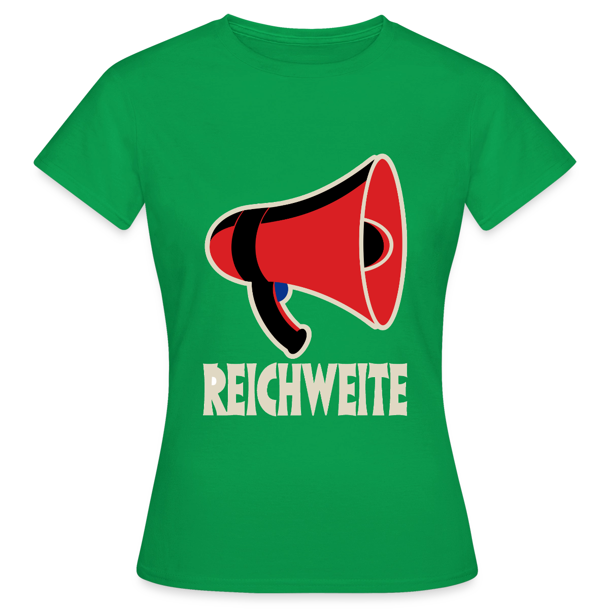 Reichweite. Sachplakat-Motiv Motiv-T-Shirt für Frauen, Farbe Kelly Green