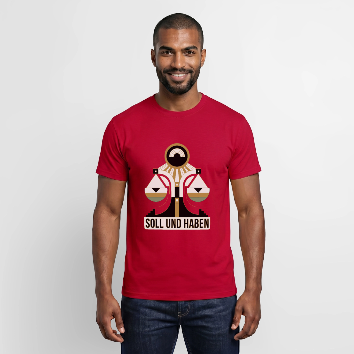 "Soll und Haben. Art-déco-Motiv" Motiv-T-Shirt für Männer, Farbe Rot