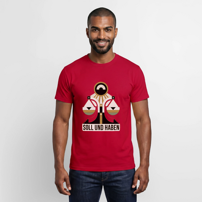 "Soll und Haben. Art-déco-Motiv" Motiv-T-Shirt für Männer, Farbe Rot