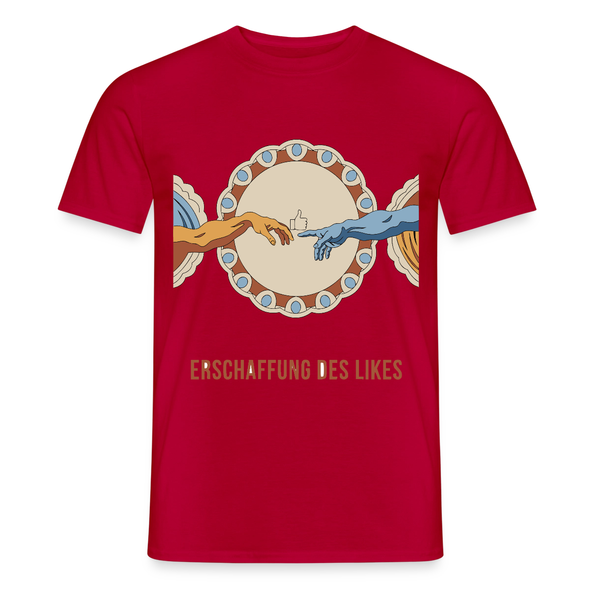 Erschaffung des Likes. Fresko-Motiv Motiv-T-Shirt für Männer, Farbe Rot