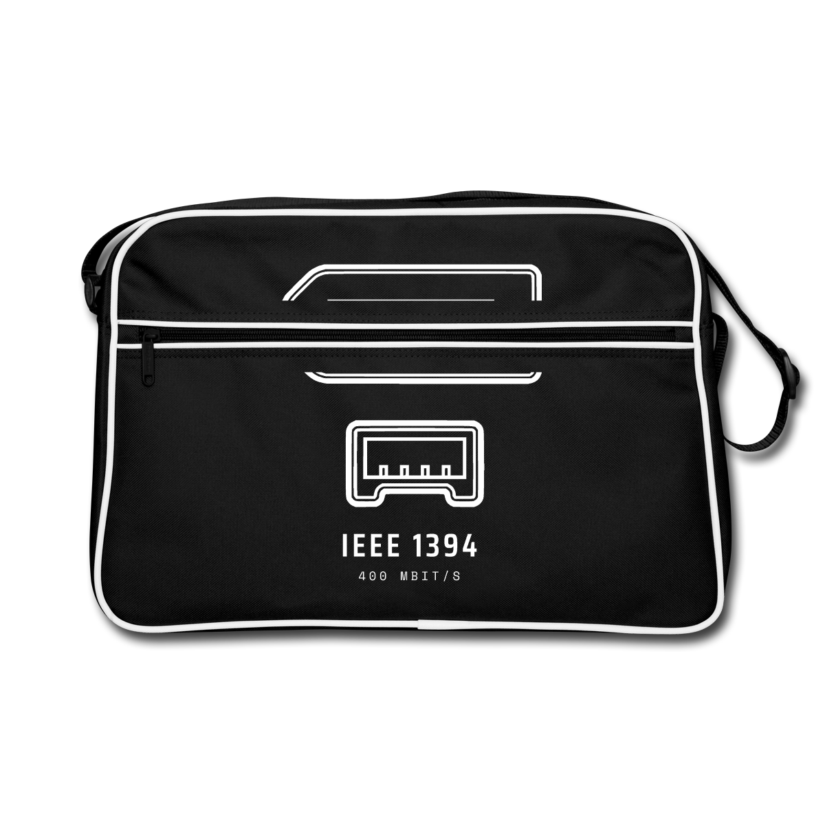 "IEEE 1394, 400 Mbit/s" Motiv-Retro-Tasche, Farbe Schwarz/Weiß