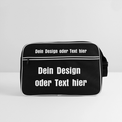 Retro Tasche mit Reißverschluss - personalisierbar - Schwarz/Weiß