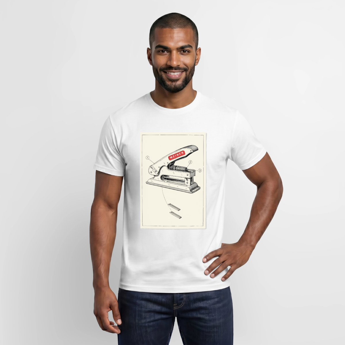Meiner. Der Tacker kommt mit. Motiv-T-Shirt für Männer, Farbe Weiß, Model