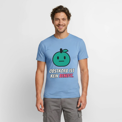 Obstkorb ist kein Benefit. Motiv-T-Shirt für Männer, Farbe Carolina Blue, Model