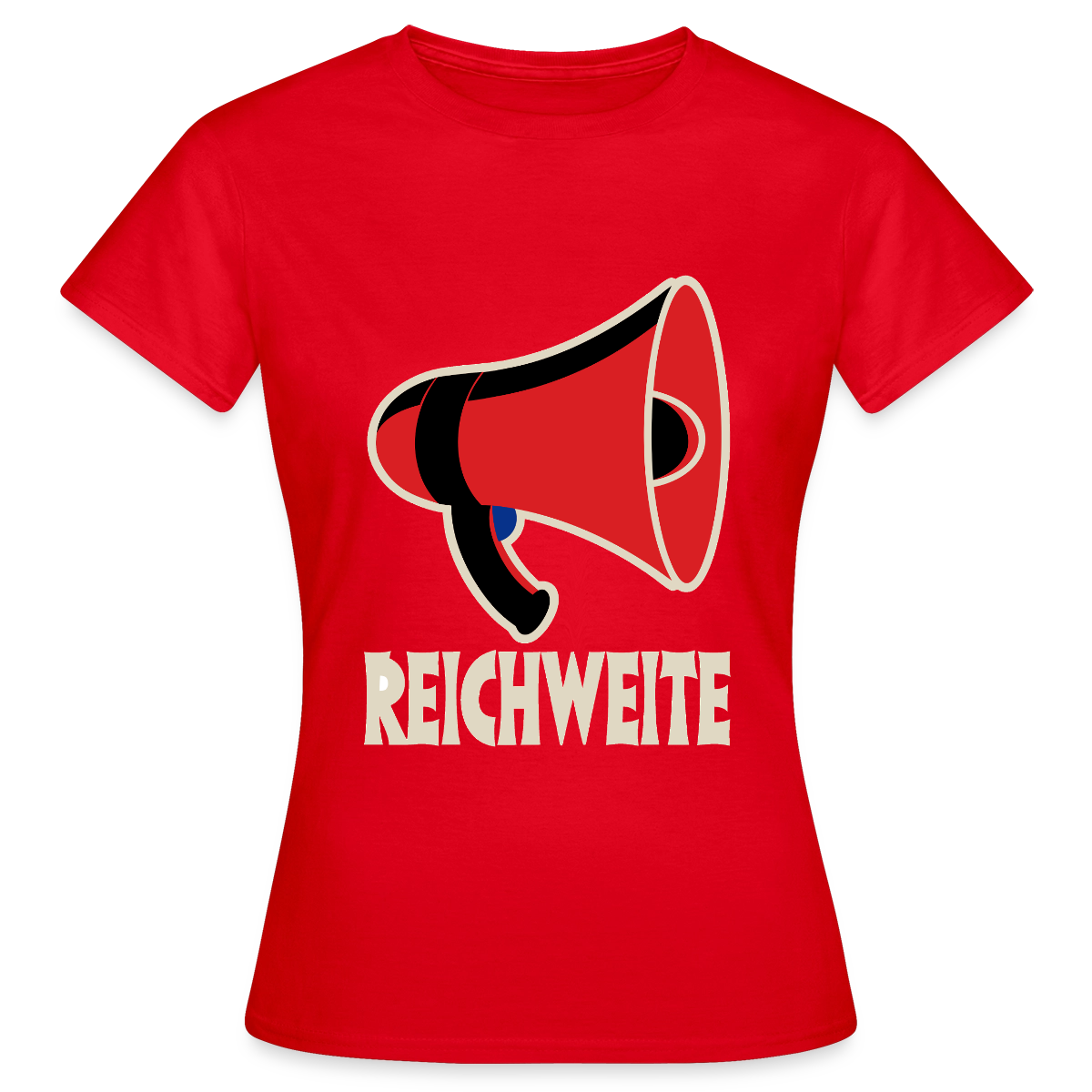 Reichweite. Sachplakat-Motiv Motiv-T-Shirt für Frauen, Farbe Rot