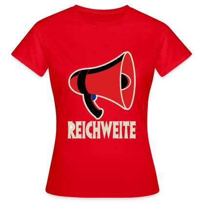 Reichweite. Sachplakat-Motiv Motiv-T-Shirt für Frauen, Farbe Rot