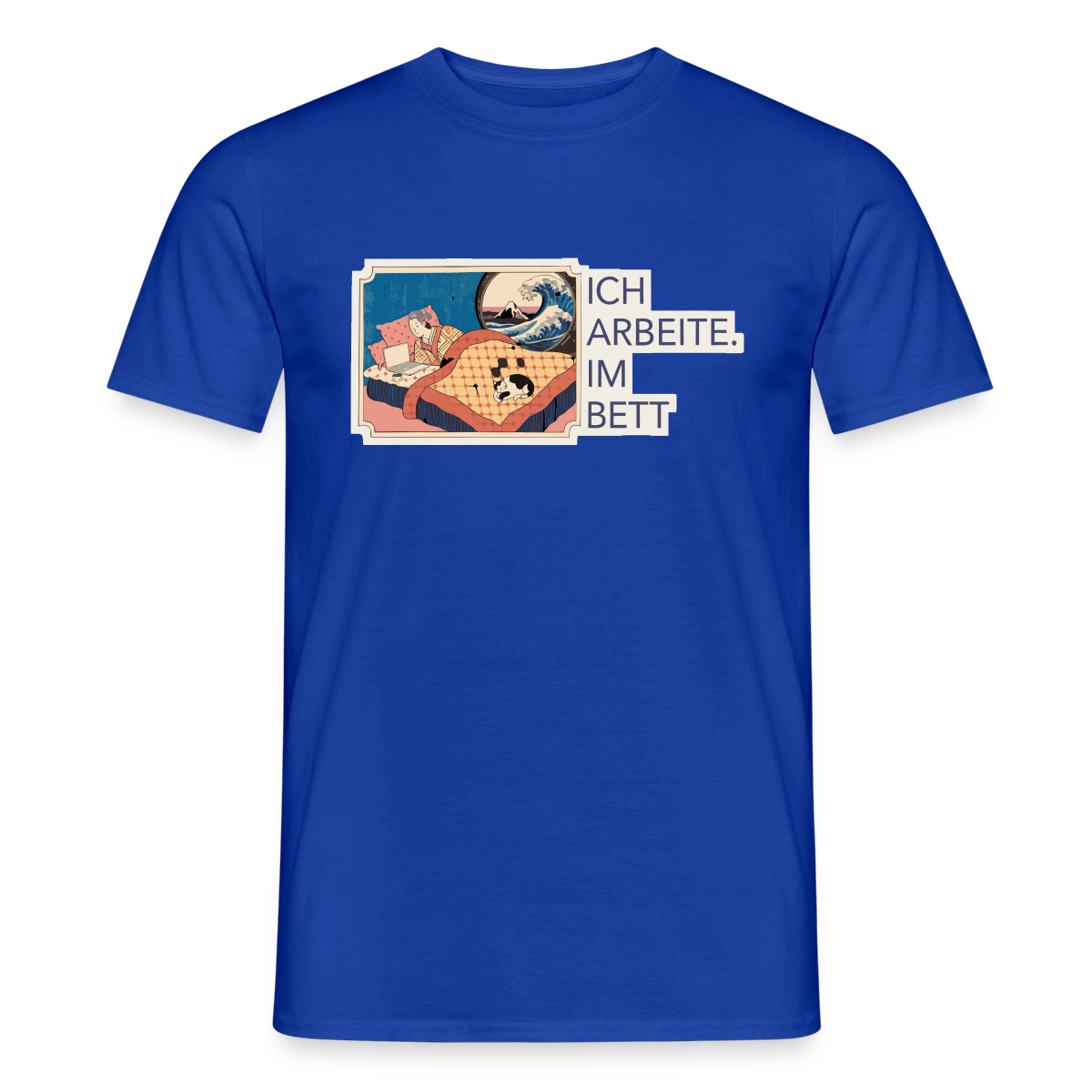 Ich arbeite. Im Bett. Motiv-T-Shirt für Männer, Farbe Dunkelblau